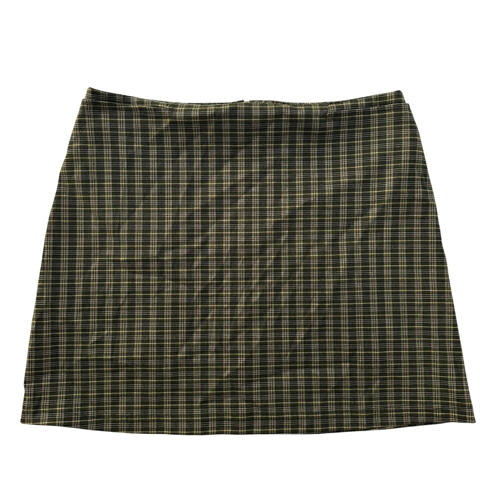 Tangents Vintage 90s Plaid Mini Skirt 13/14 M Green Tan Dark Academia Grunge USA